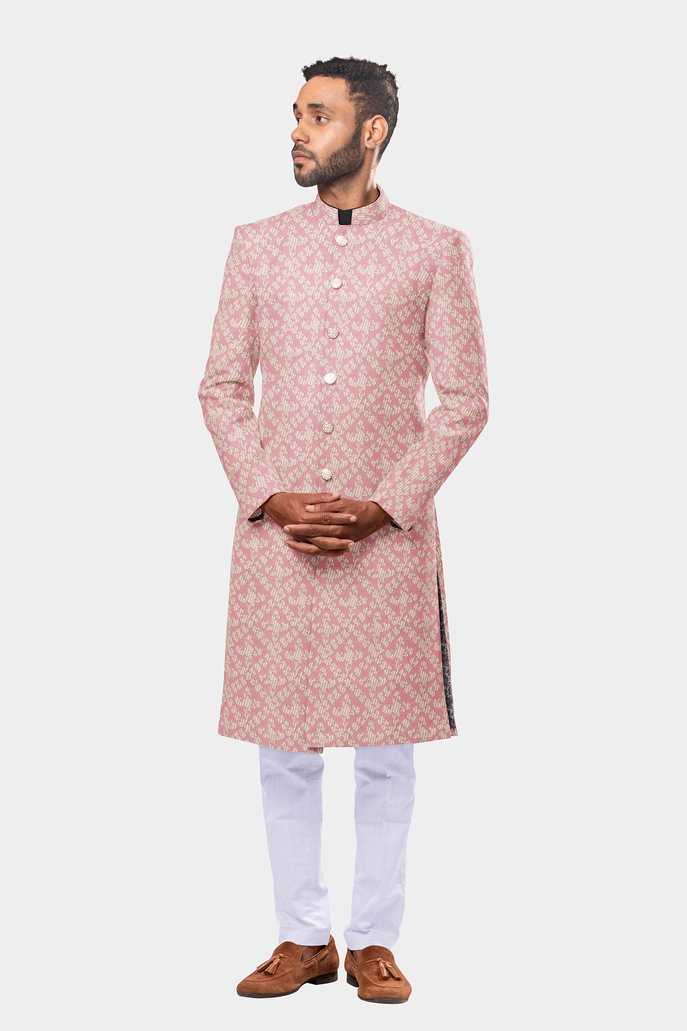 Cotton Candy Dreams with Creamy Embroidery Detailed Sherwani 117JK